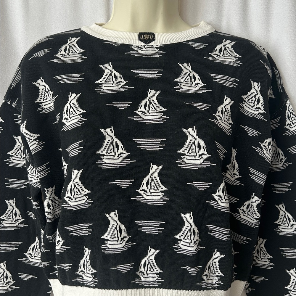 Sonia Rykiel Vintage Black/White Sailboat Knit Sweater Shirt Top **Size M** 🌺🌺 - Picture 3 of 6